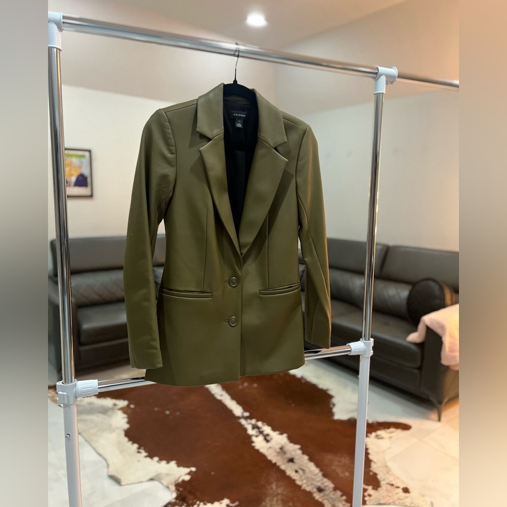 Halogen Faux Leather green blazer Sz XXS